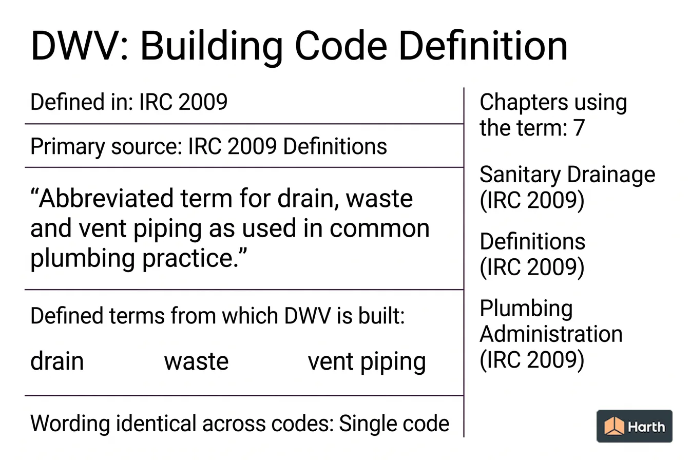 Labeled code-term definition diagram: DWV: Building Code Definition
