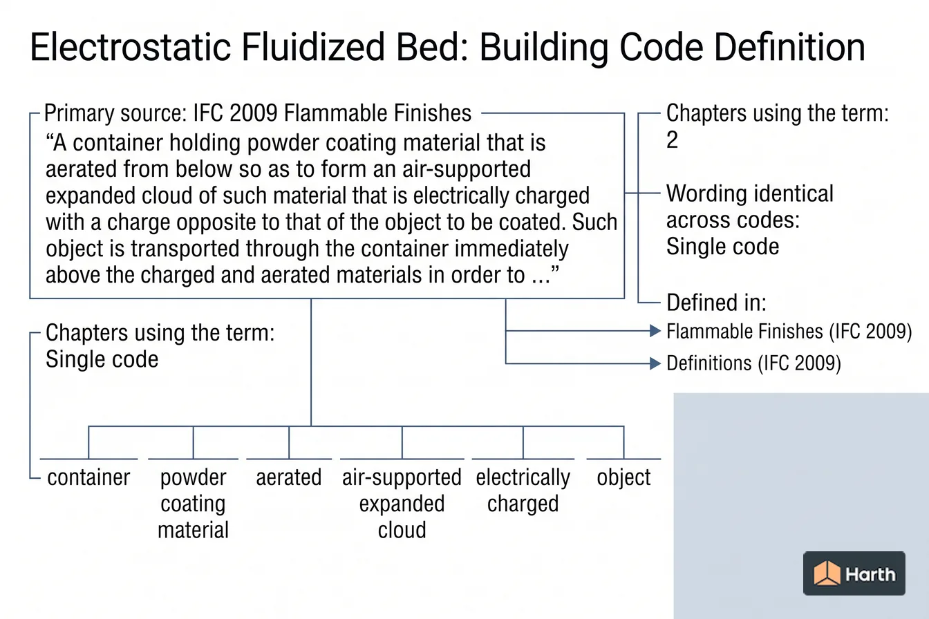 Labeled code-term definition diagram: Electrostatic Fluidized Bed: Building Code Definition