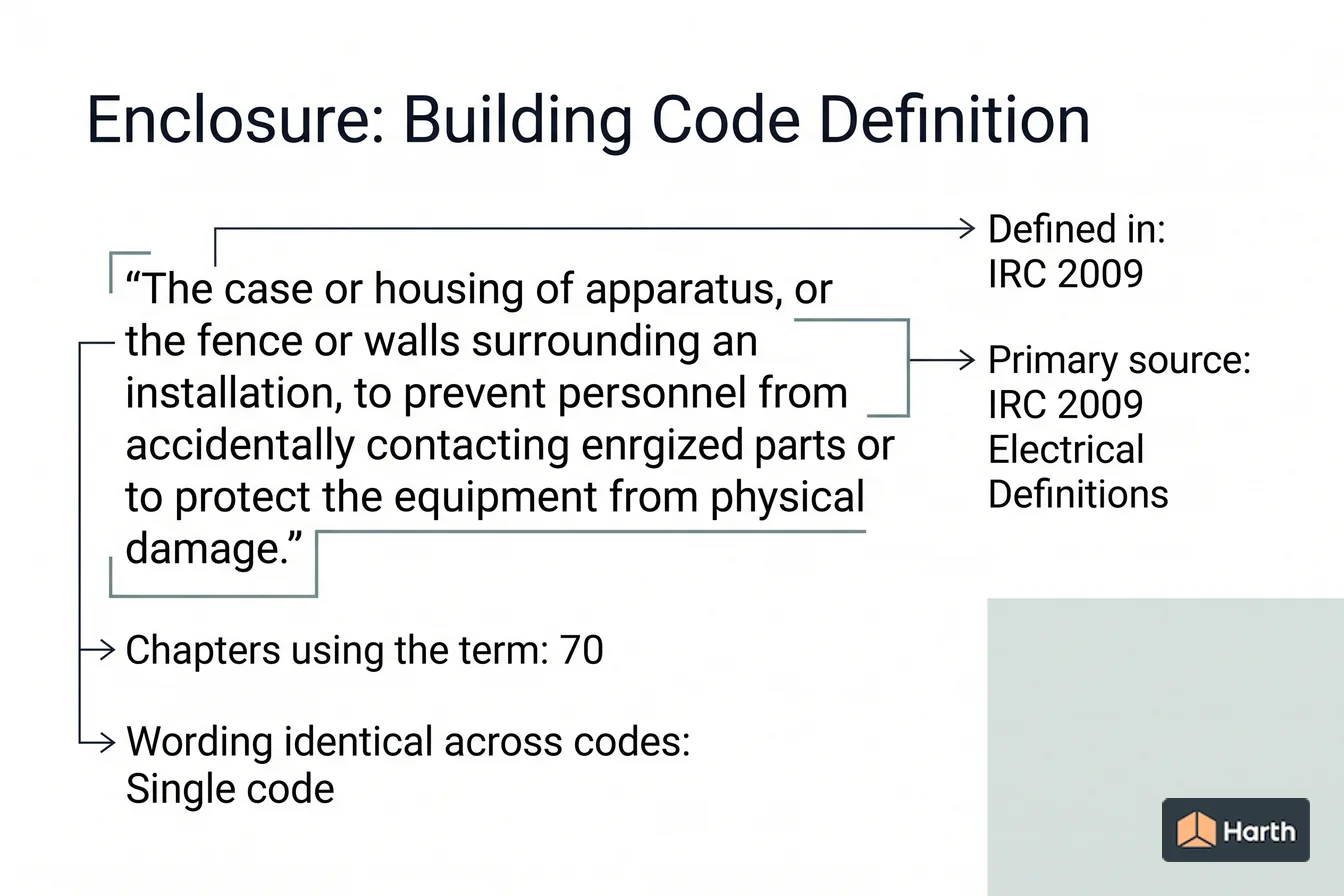 Labeled code-term definition diagram: Enclosure: Building Code Definition