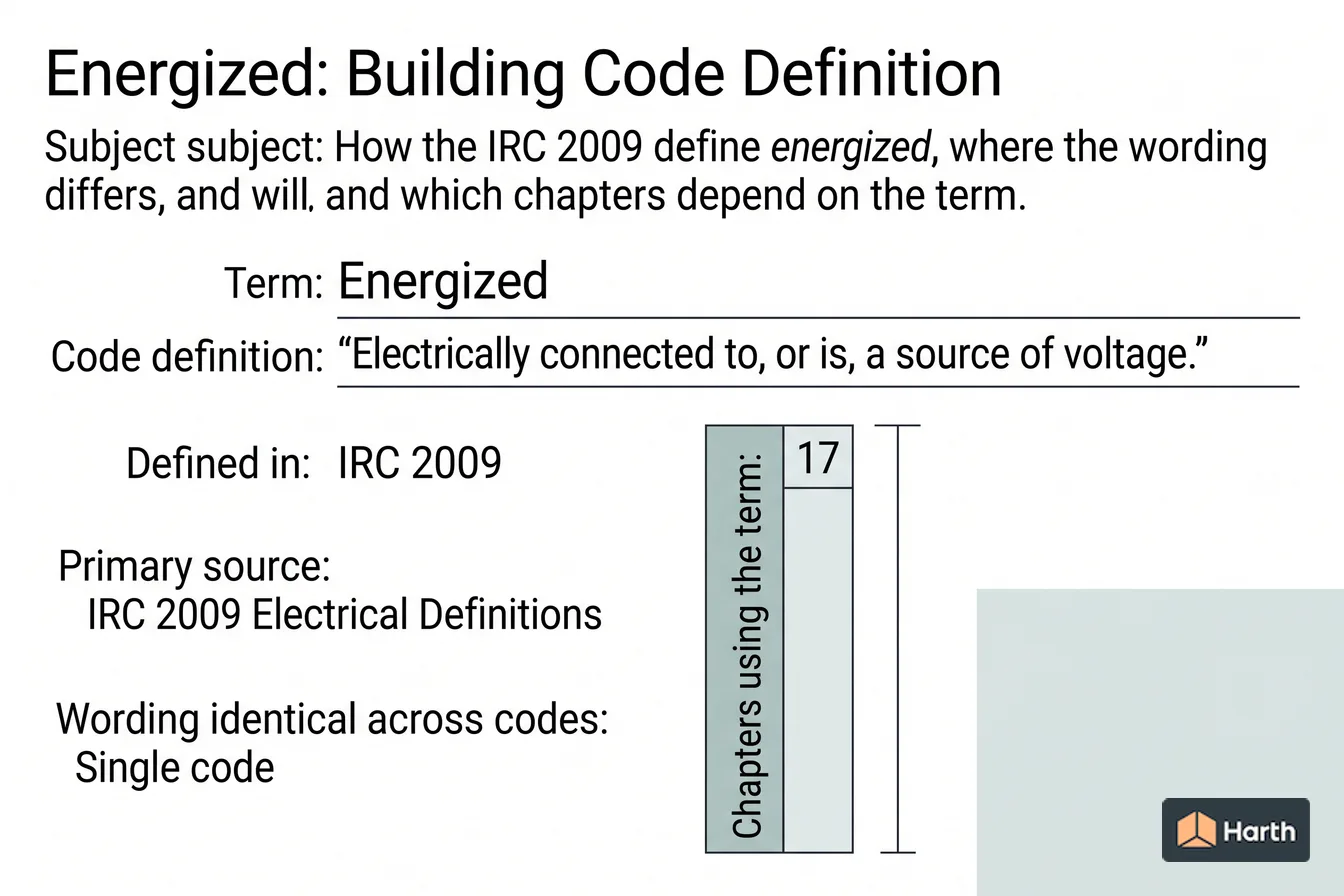 Labeled code-term definition diagram: Energized: Building Code Definition