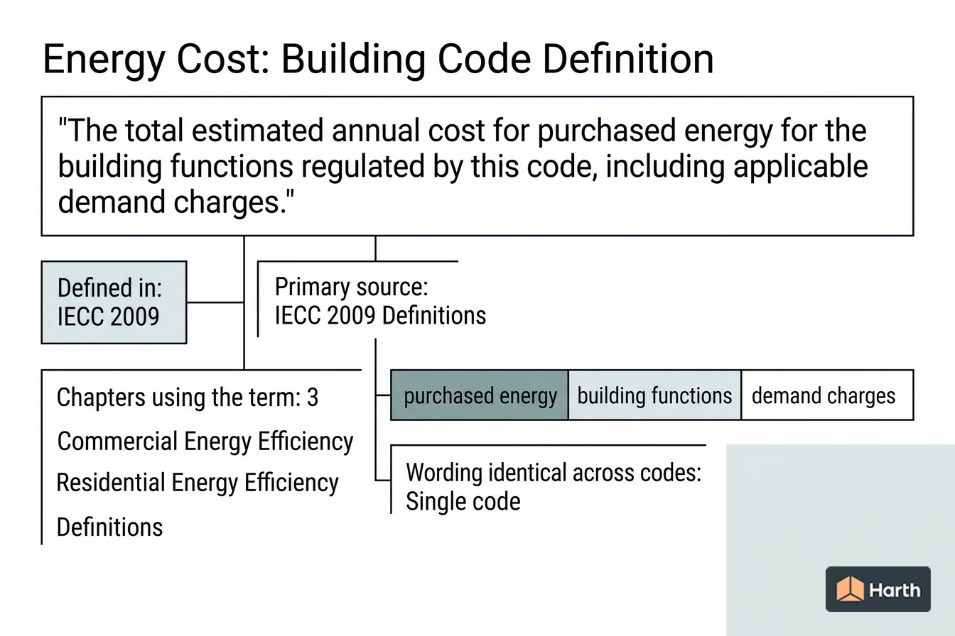 Labeled code-term definition diagram: Energy Cost: Building Code Definition