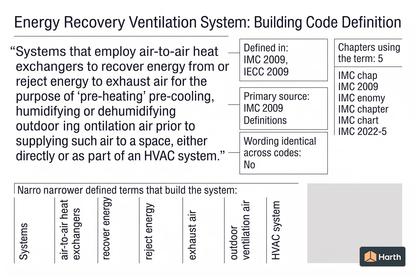 Labeled code-term definition diagram: Energy Recovery Ventilation System: Building Code Definition