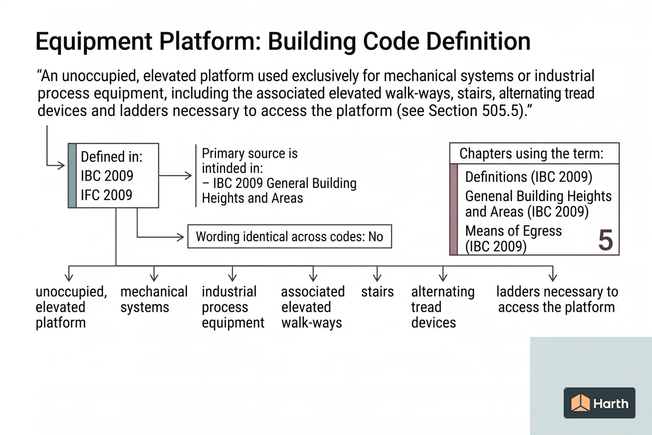 Labeled code-term definition diagram: Equipment Platform: Building Code Definition