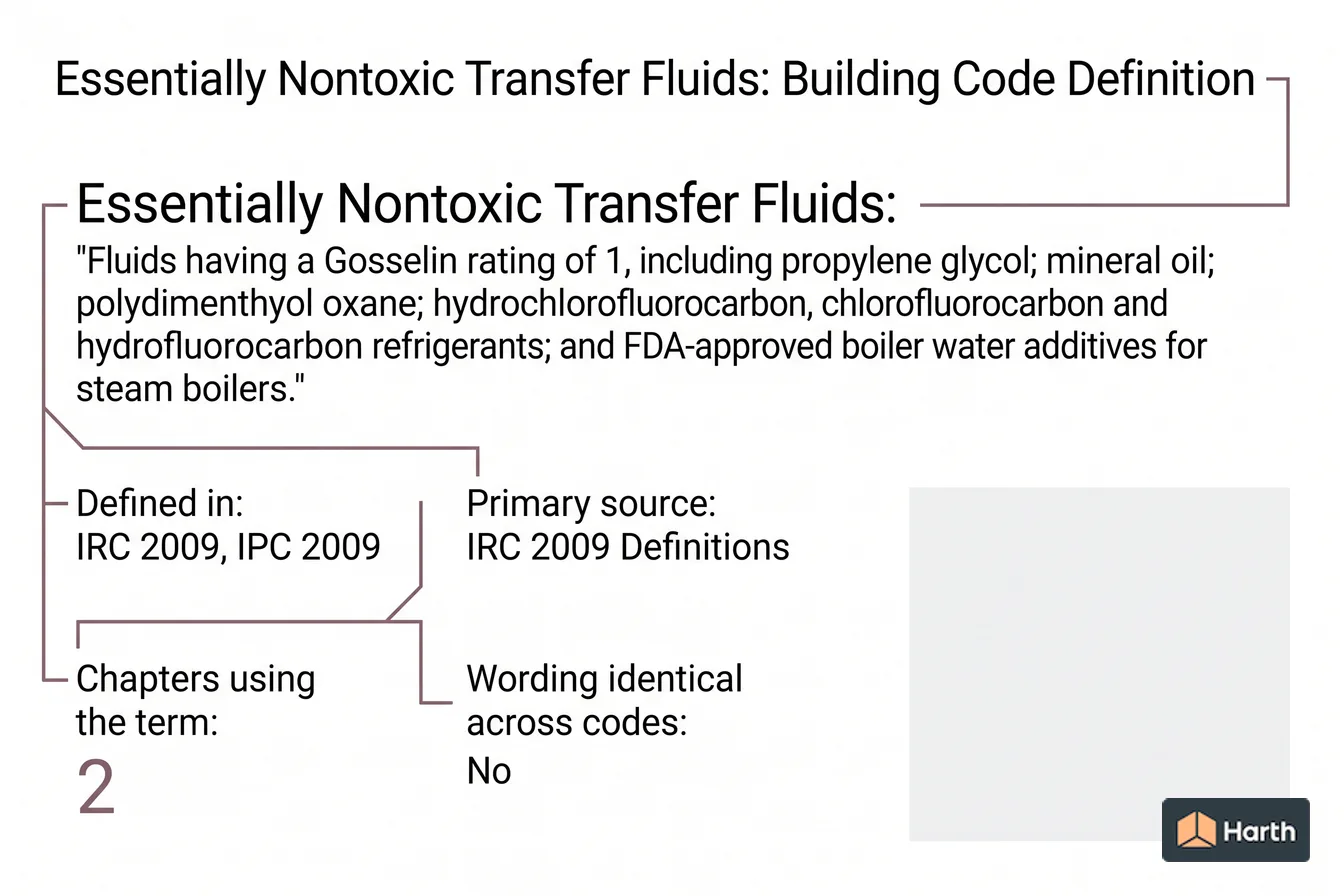 Labeled code-term definition diagram: Essentially Nontoxic Transfer Fluids: Building Code Definition