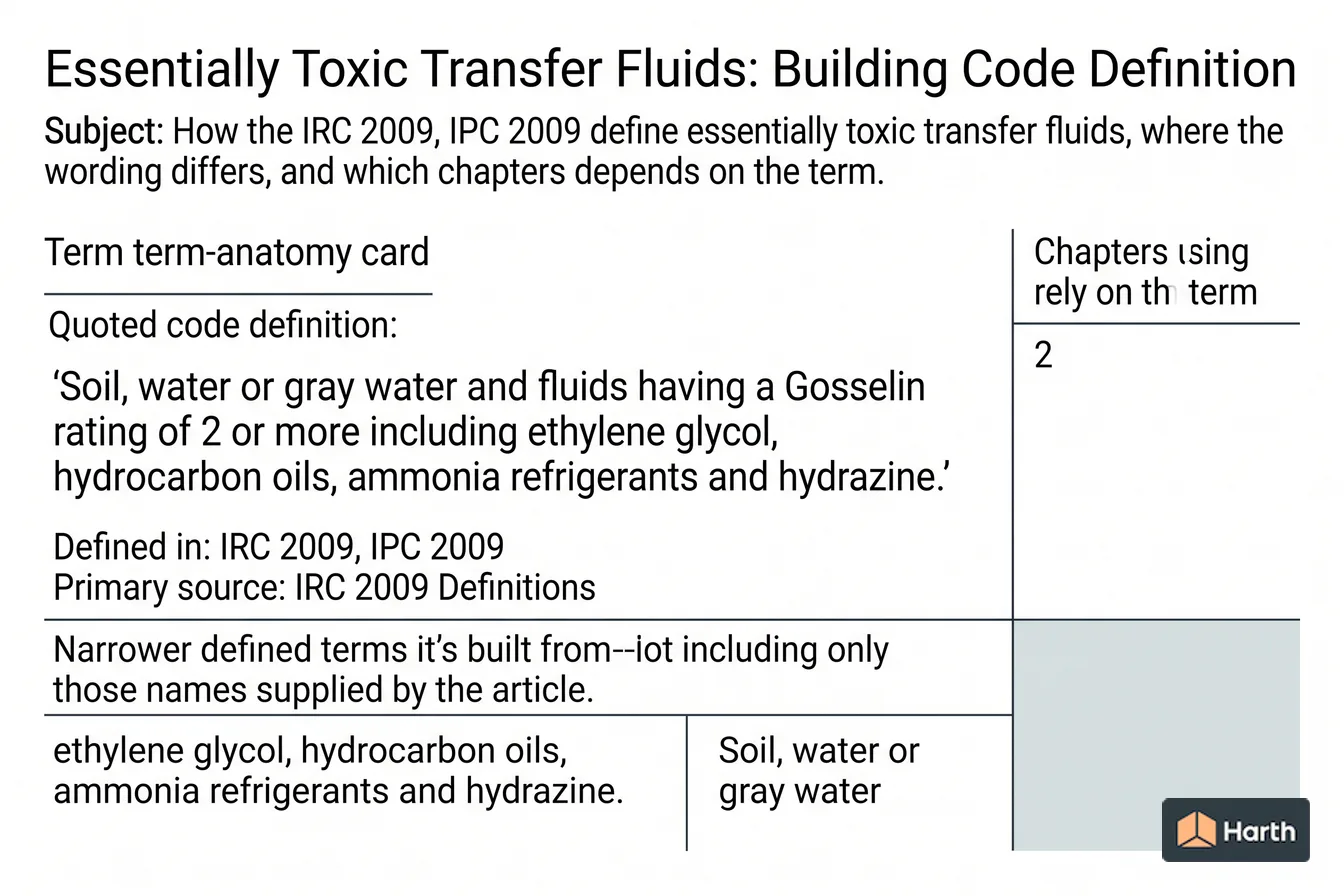 Labeled code-term definition diagram: Essentially Toxic Transfer Fluids: Building Code Definition