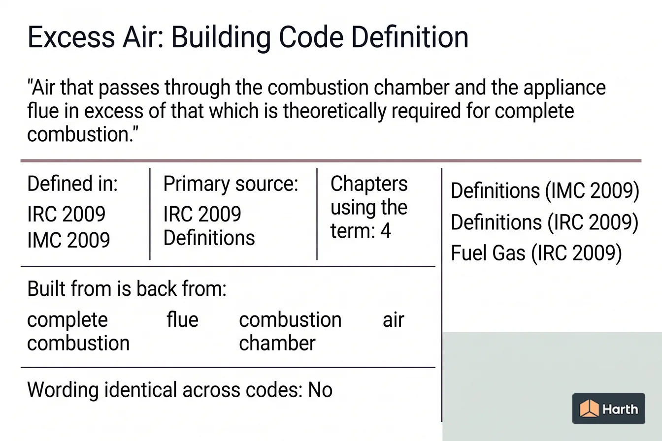 Labeled code-term definition diagram: Excess Air: Building Code Definition