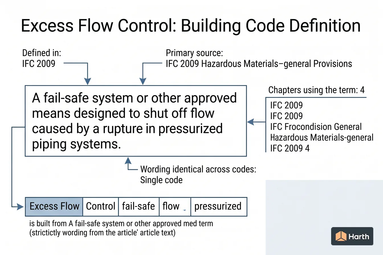 Labeled code-term definition diagram: Excess Flow Control: Building Code Definition