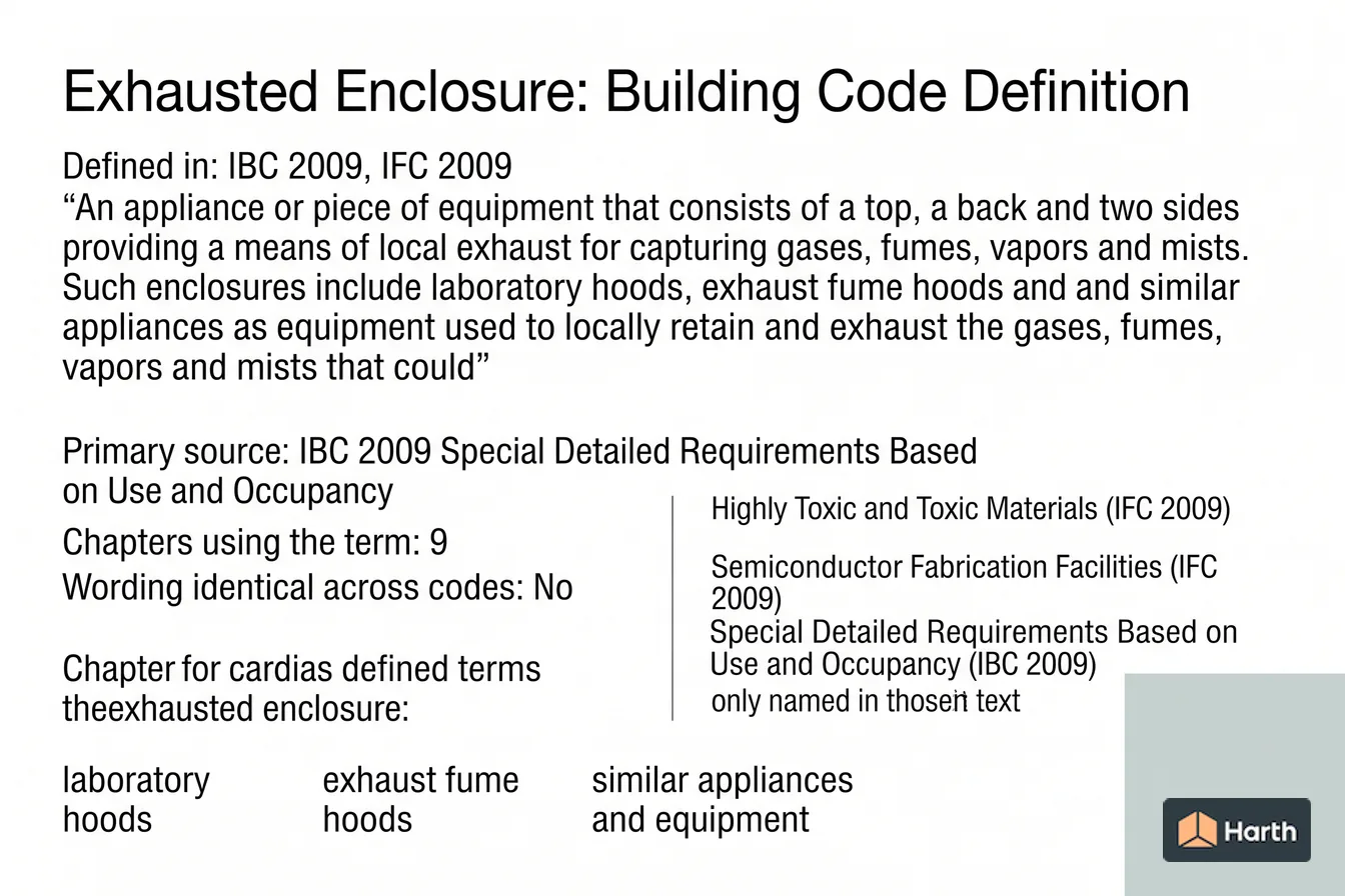 Labeled code-term definition diagram: Exhausted Enclosure: Building Code Definition