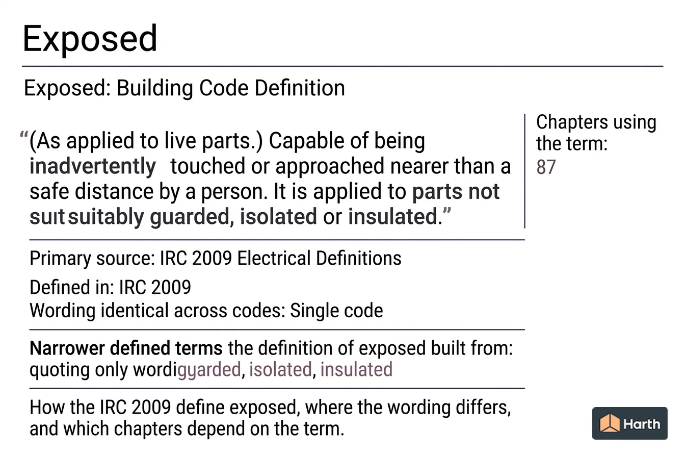 Labeled code-term definition diagram: Exposed: Building Code Definition