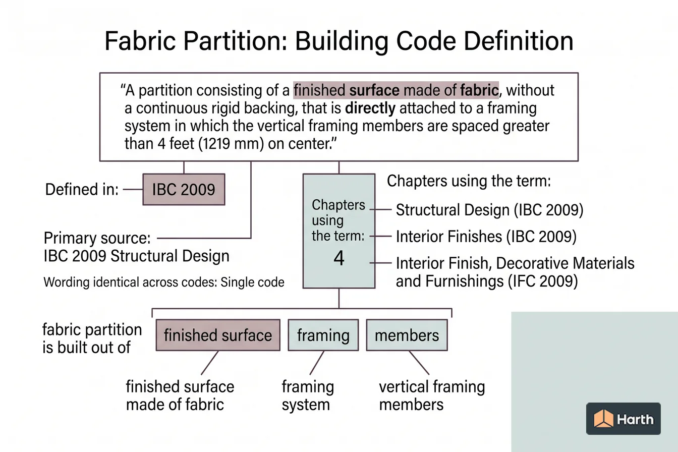 Labeled code-term definition diagram: Fabric Partition: Building Code Definition