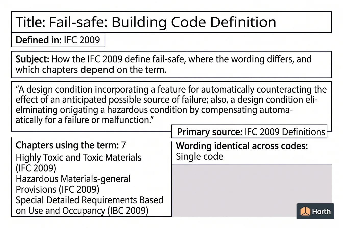 Labeled code-term definition diagram: Fail-safe: Building Code Definition