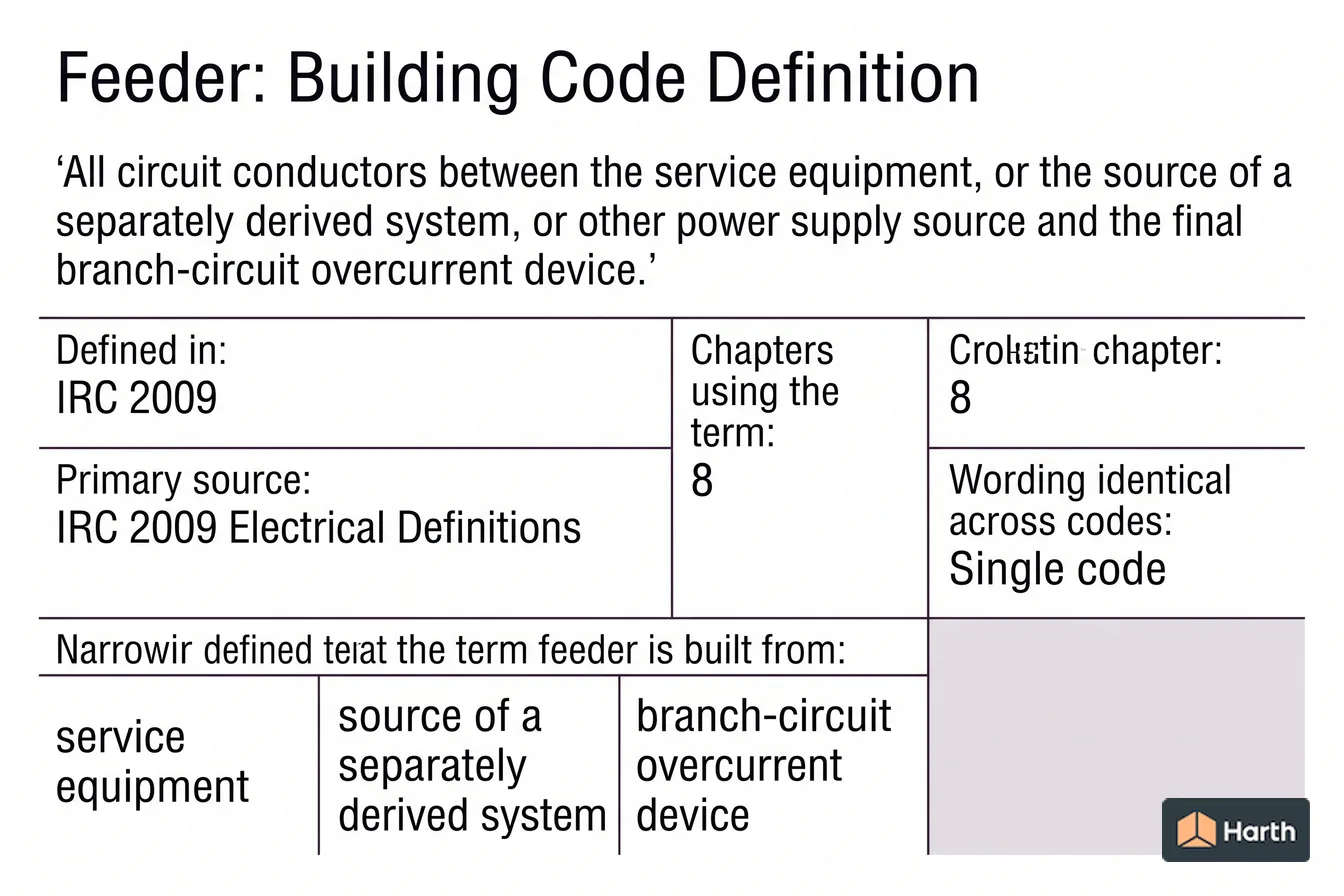 Labeled code-term definition diagram: Feeder: Building Code Definition