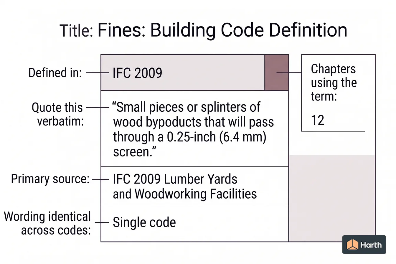 Labeled code-term definition diagram: Fines: Building Code Definition