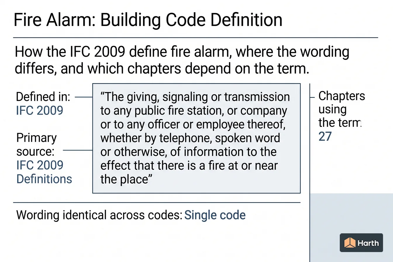 Labeled code-term definition diagram: Fire Alarm: Building Code Definition