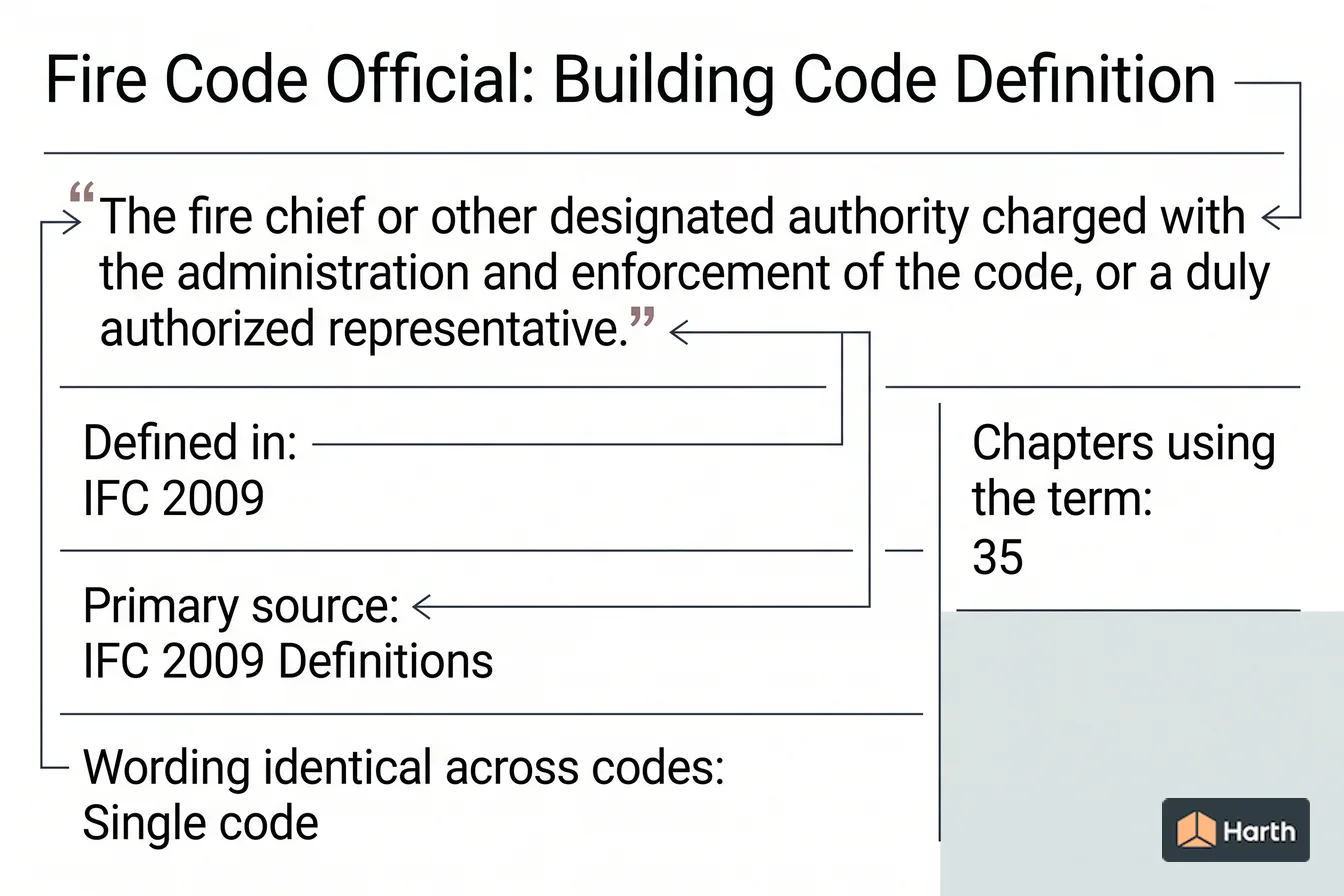 Labeled code-term definition diagram: Fire Code Official: Building Code Definition