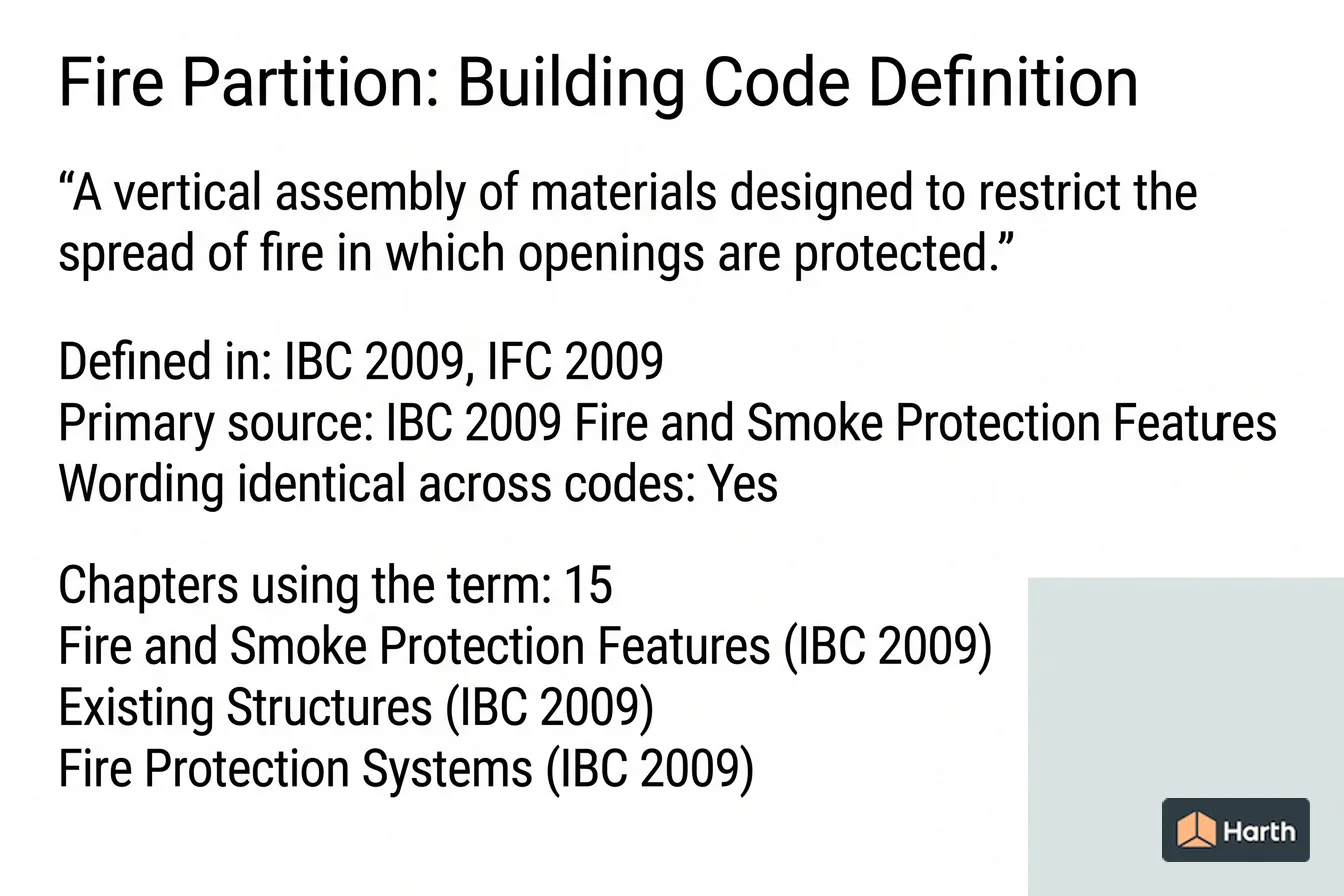 Labeled code-term definition diagram: Fire Partition: Building Code Definition