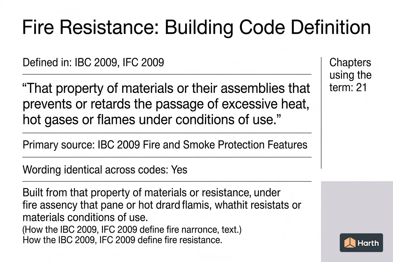 Labeled code-term definition diagram: Fire Resistance: Building Code Definition