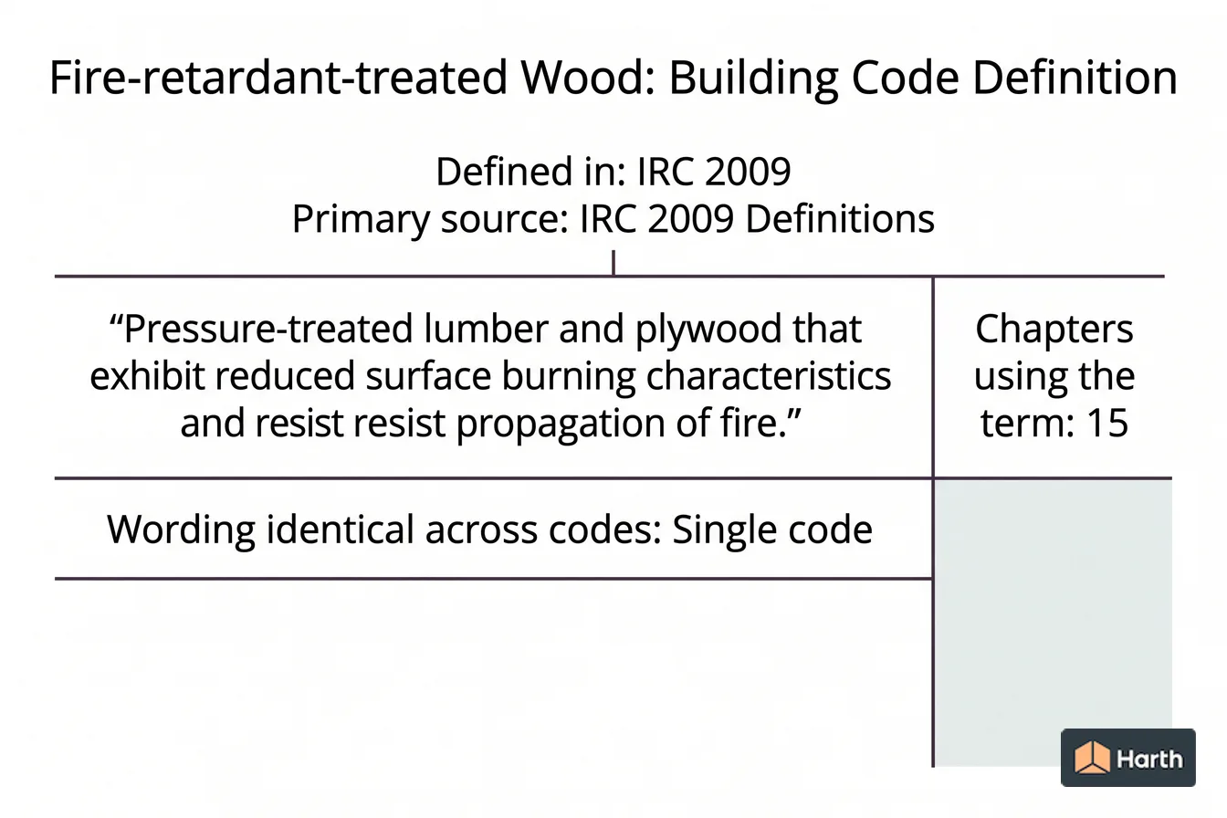 Labeled code-term definition diagram: Fire-retardant-treated Wood: Building Code Definition
