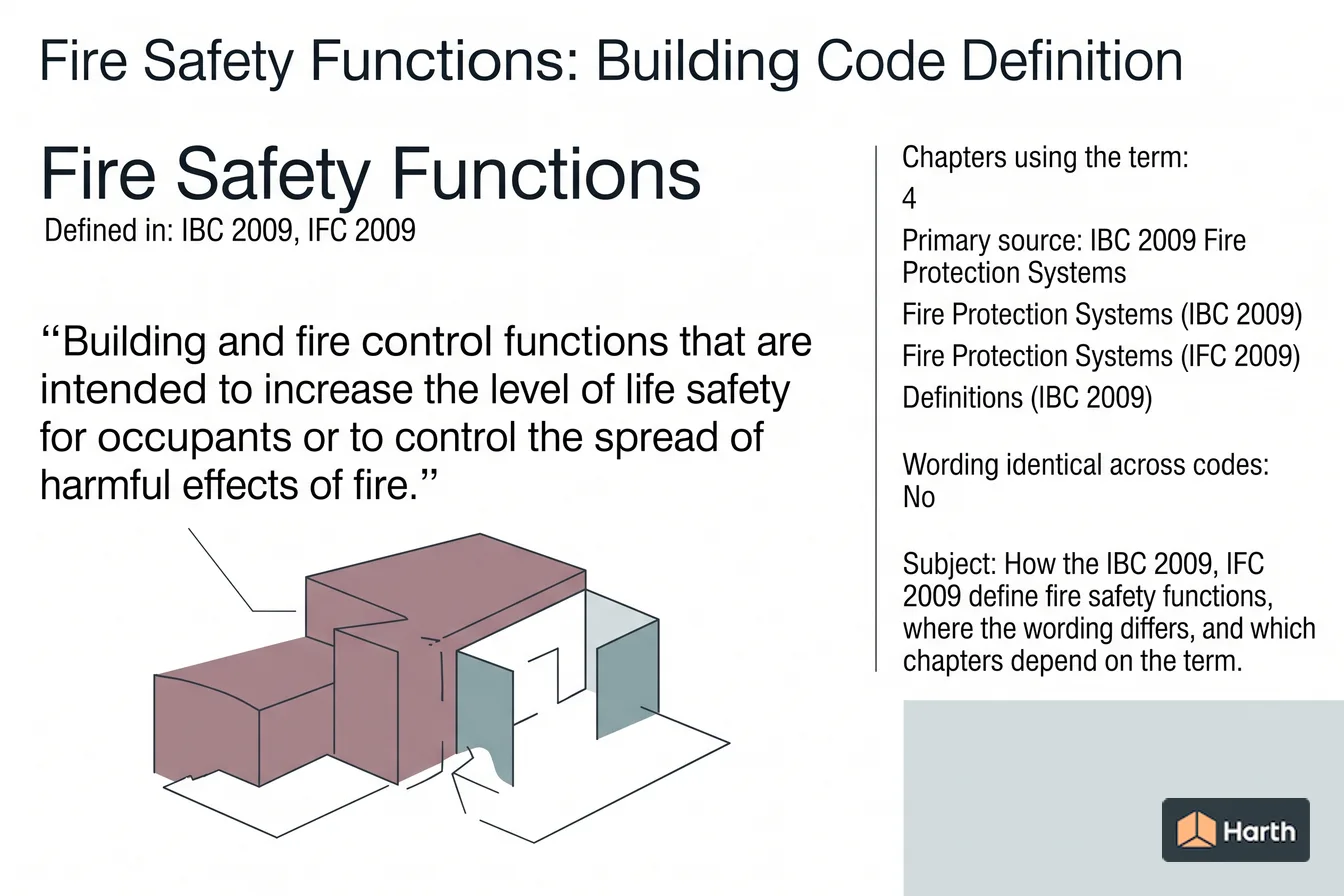 Labeled code-term definition diagram: Fire Safety Functions: Building Code Definition