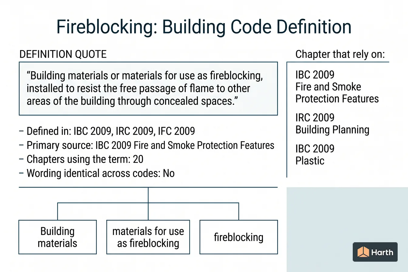 Labeled code-term definition diagram: Fireblocking: Building Code Definition