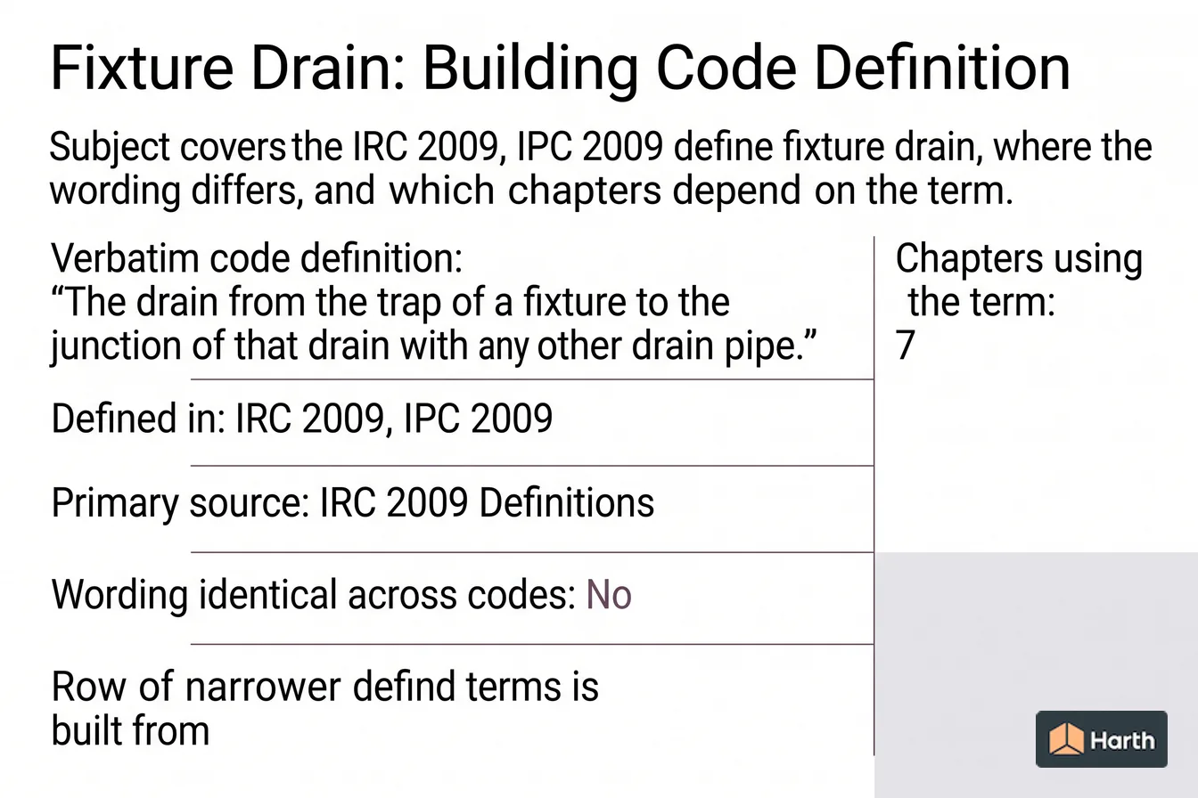 Labeled code-term definition diagram: Fixture Drain: Building Code Definition
