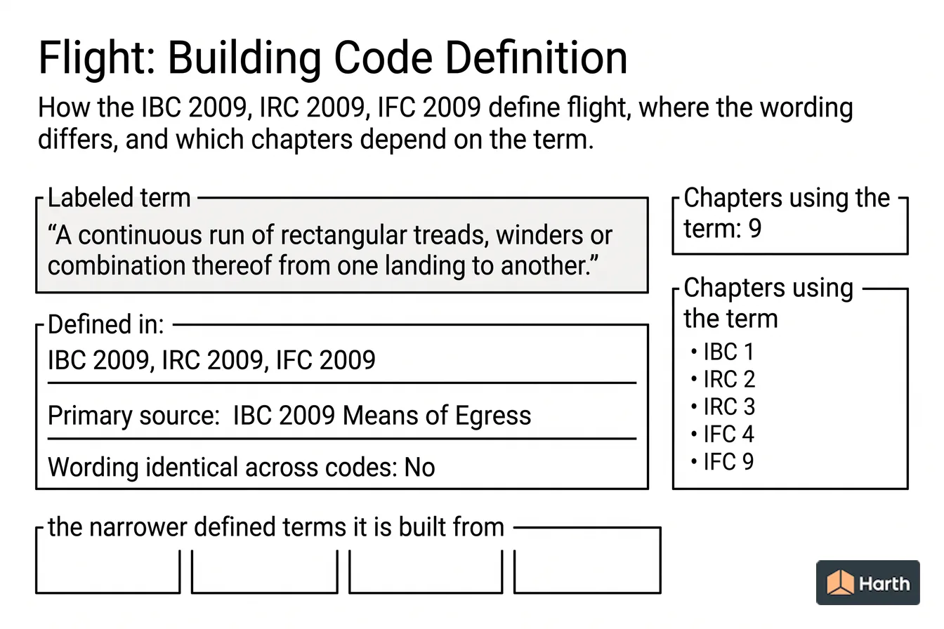 Labeled code-term definition diagram: Flight: Building Code Definition