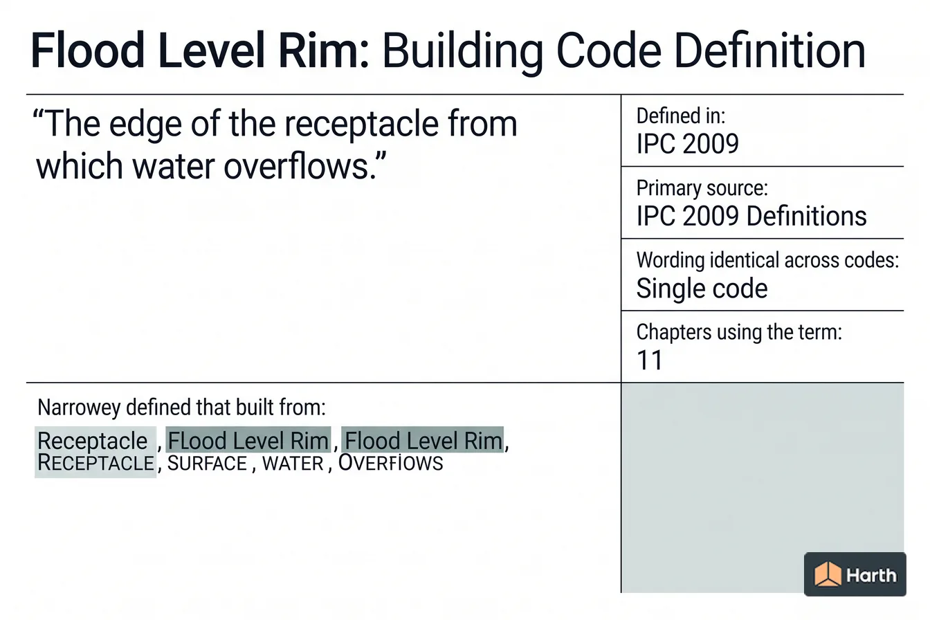 Labeled code-term definition diagram: Flood Level Rim: Building Code Definition