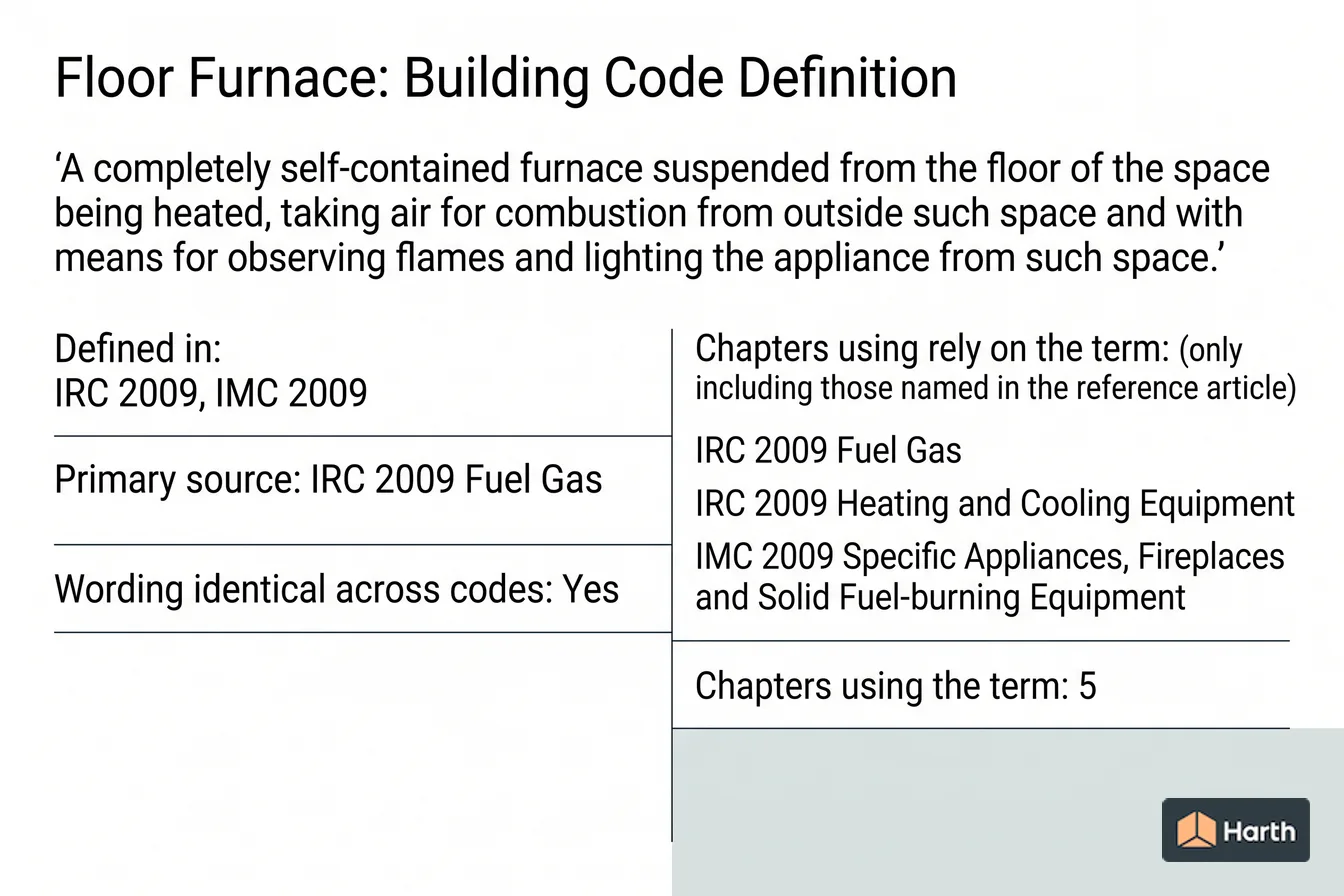 Labeled code-term definition diagram: Floor Furnace: Building Code Definition