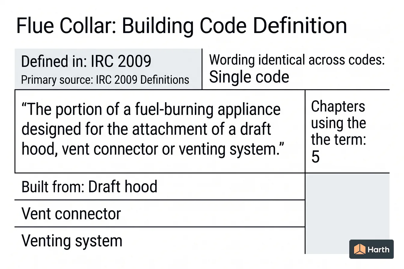 Labeled code-term definition diagram: Flue Collar: Building Code Definition