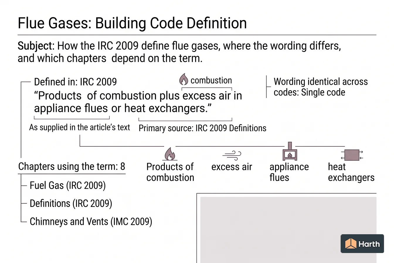Labeled code-term definition diagram: Flue Gases: Building Code Definition