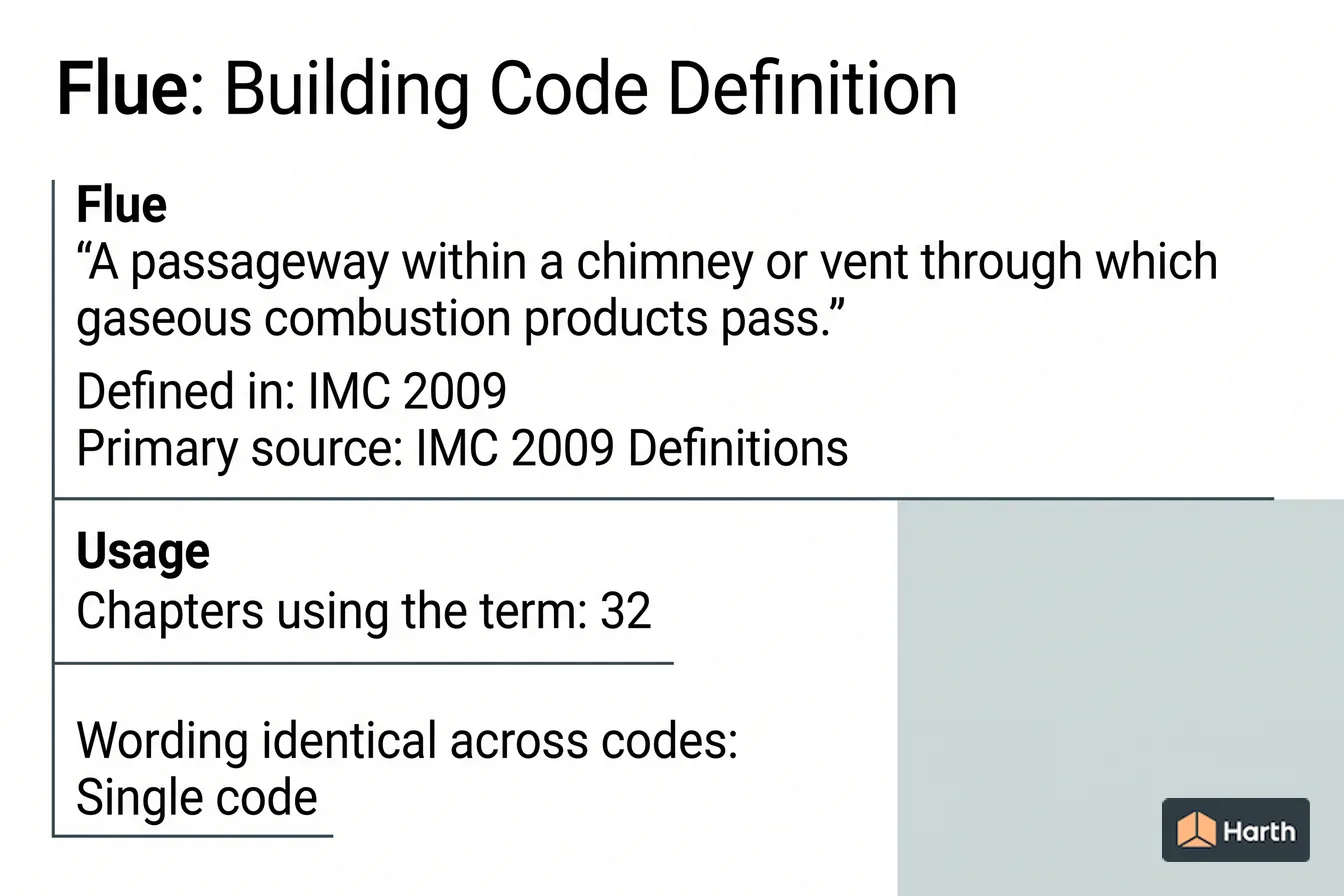 Labeled code-term definition diagram: Flue: Building Code Definition