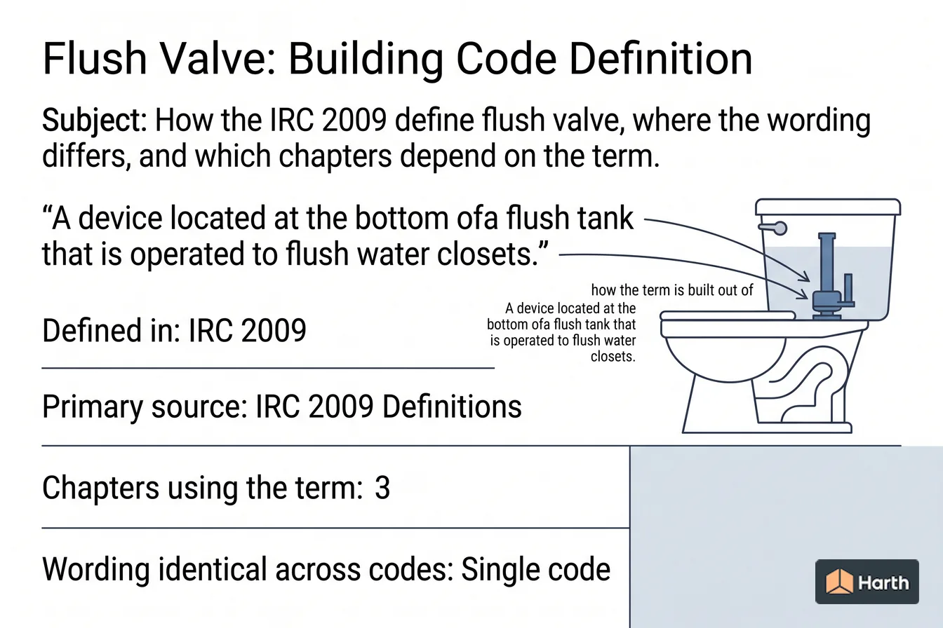 Labeled code-term definition diagram: Flush Valve: Building Code Definition