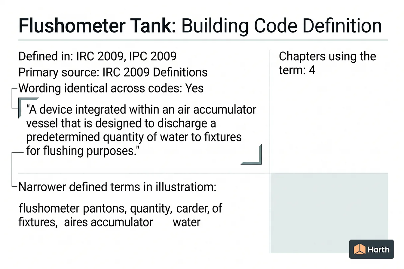 Labeled code-term definition diagram: Flushometer Tank: Building Code Definition