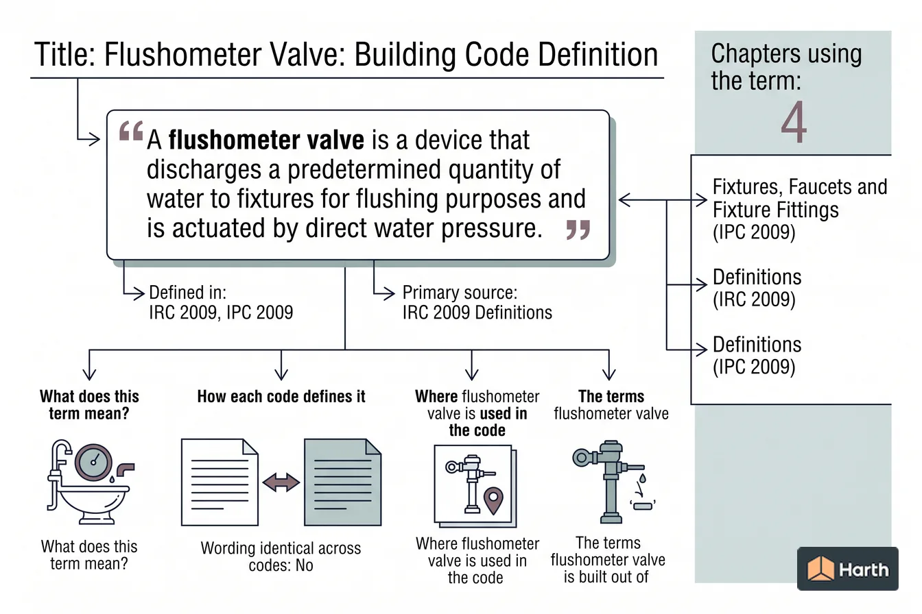 Labeled code-term definition diagram: Flushometer Valve: Building Code Definition