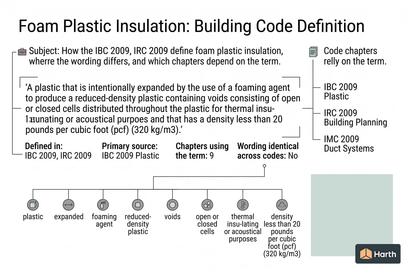 Labeled code-term definition diagram: Foam Plastic Insulation: Building Code Definition