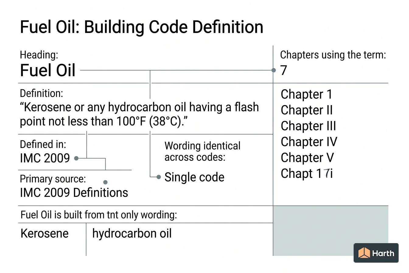 Labeled code-term definition diagram: Fuel Oil: Building Code Definition