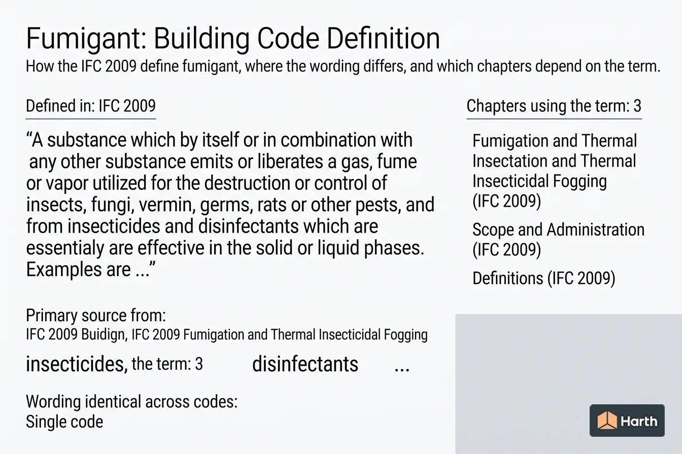 Labeled code-term definition diagram: Fumigant: Building Code Definition