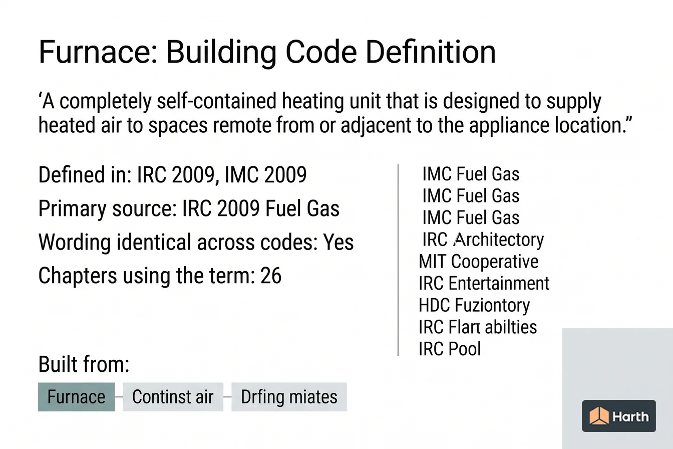 Labeled code-term definition diagram: Furnace: Building Code Definition