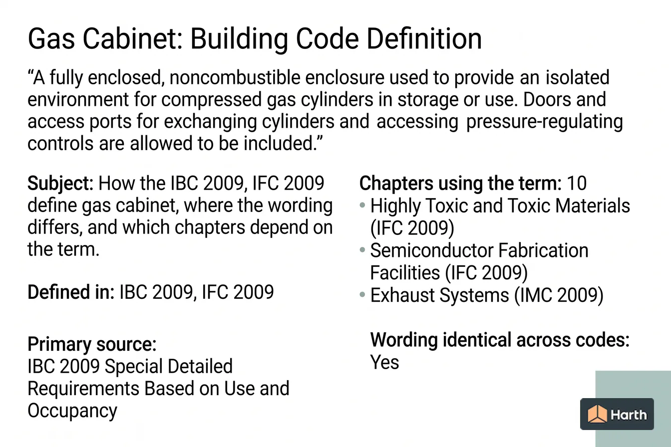 Labeled code-term definition diagram: Gas Cabinet: Building Code Definition
