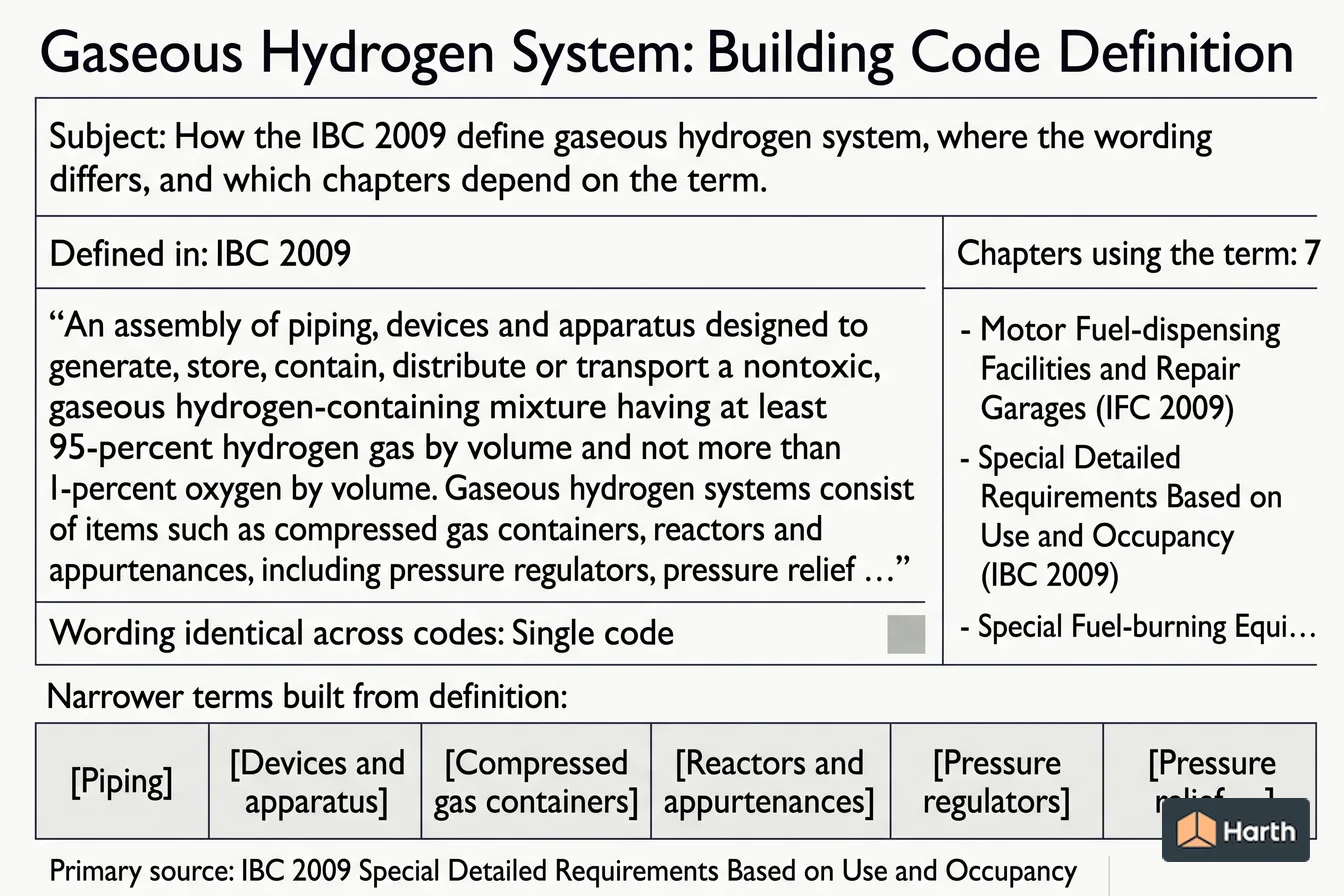 Labeled code-term definition diagram: Gaseous Hydrogen System: Building Code Definition