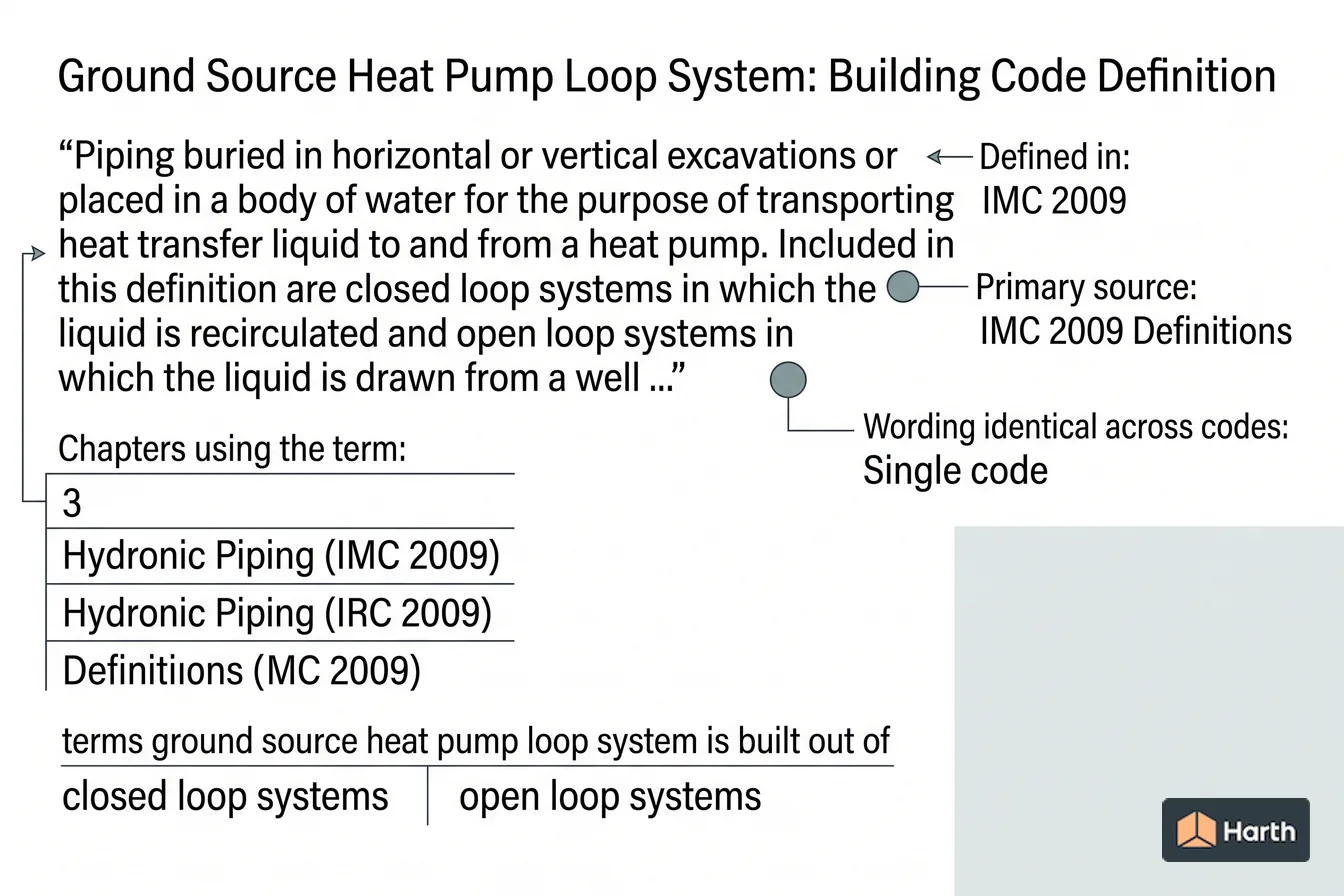 Labeled code-term definition diagram: Ground Source Heat Pump Loop System: Building Code Definition