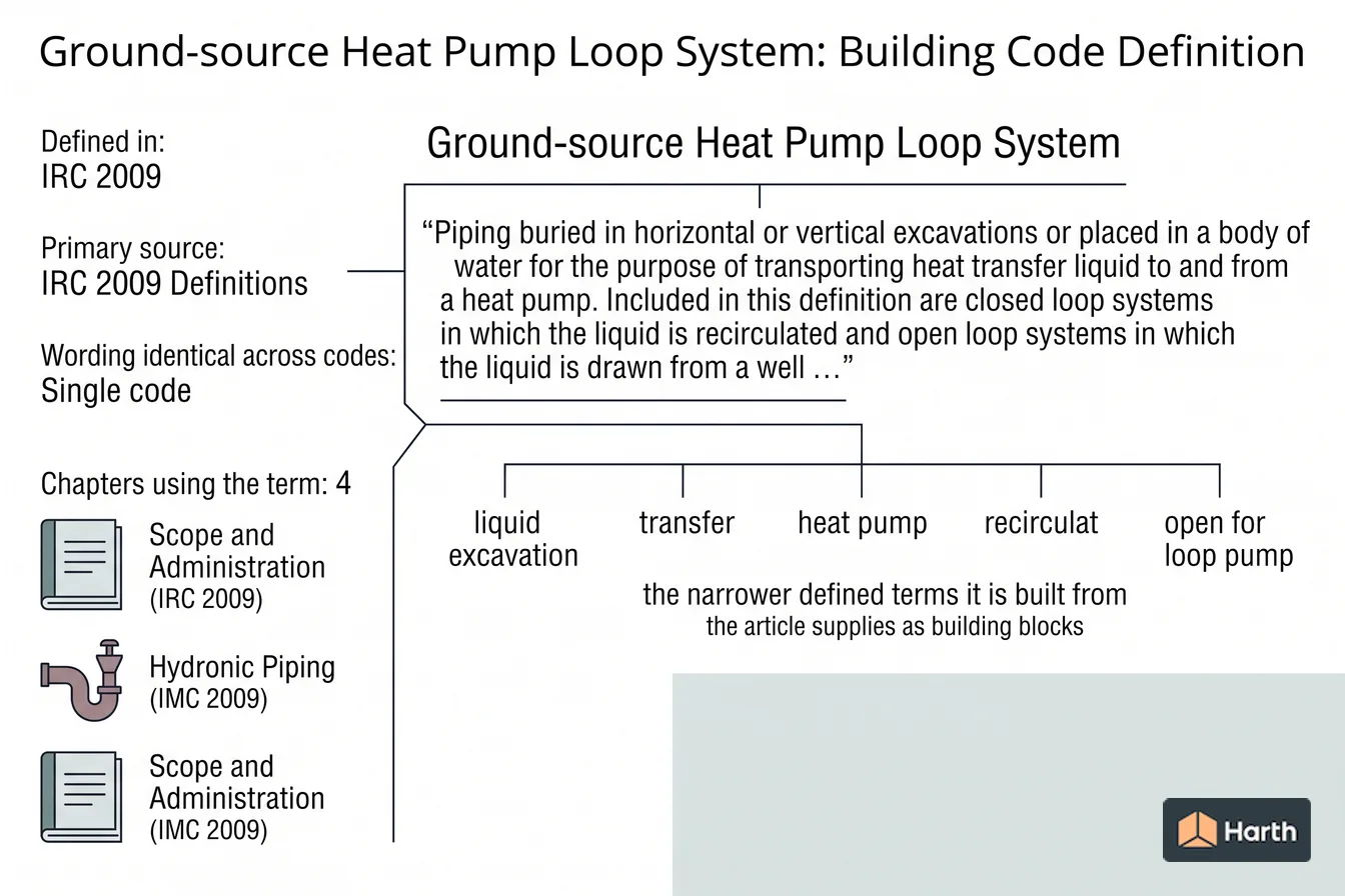 Labeled code-term definition diagram: Ground-source Heat Pump Loop System: Building Code Definition