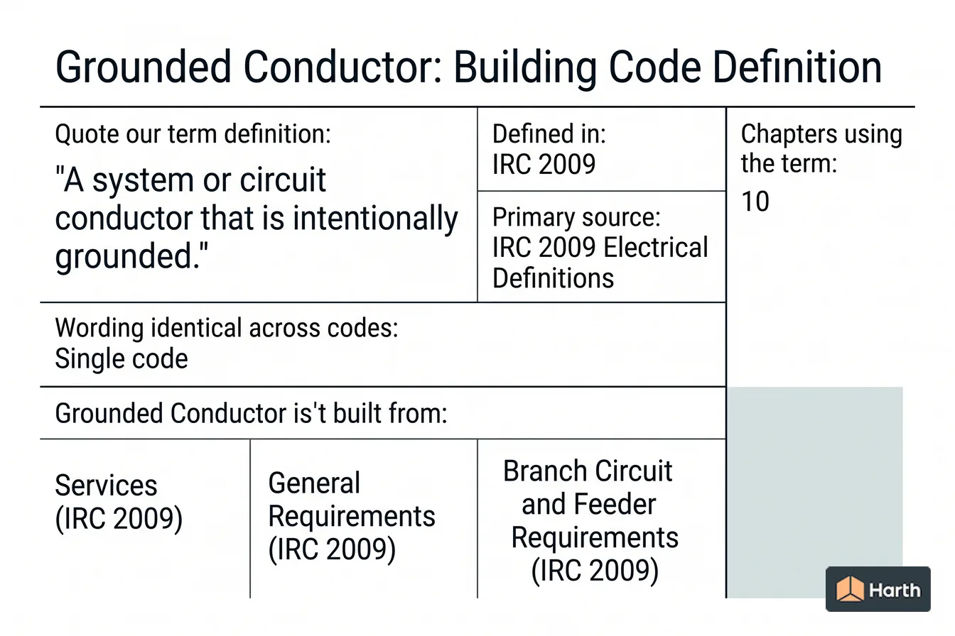 Labeled code-term definition diagram: Grounded Conductor: Building Code Definition