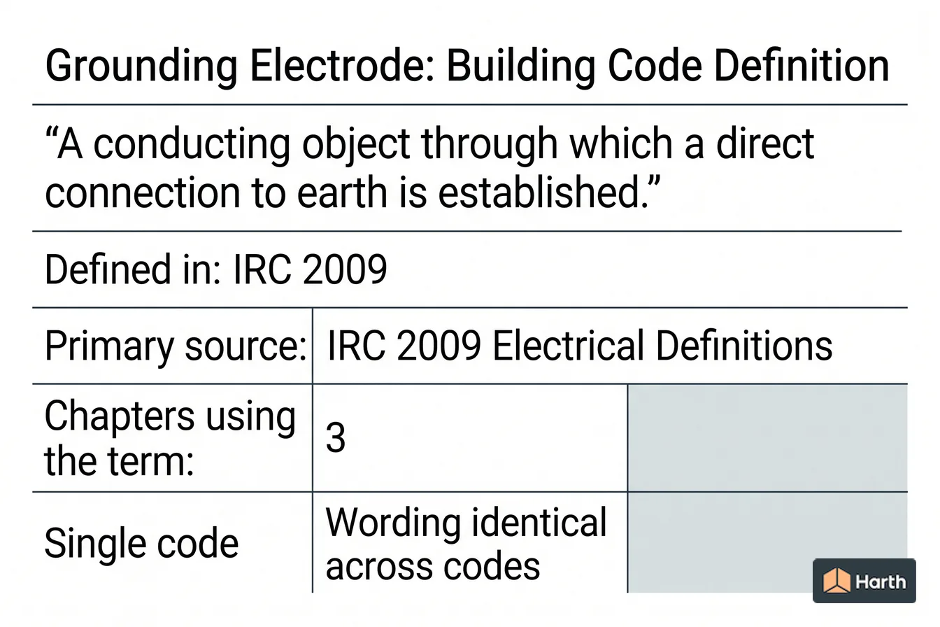 Labeled code-term definition diagram: Grounding Electrode: Building Code Definition