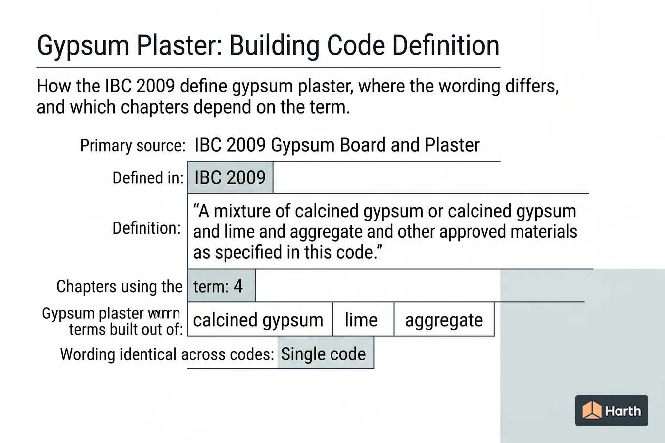 Labeled code-term definition diagram: Gypsum Plaster: Building Code Definition