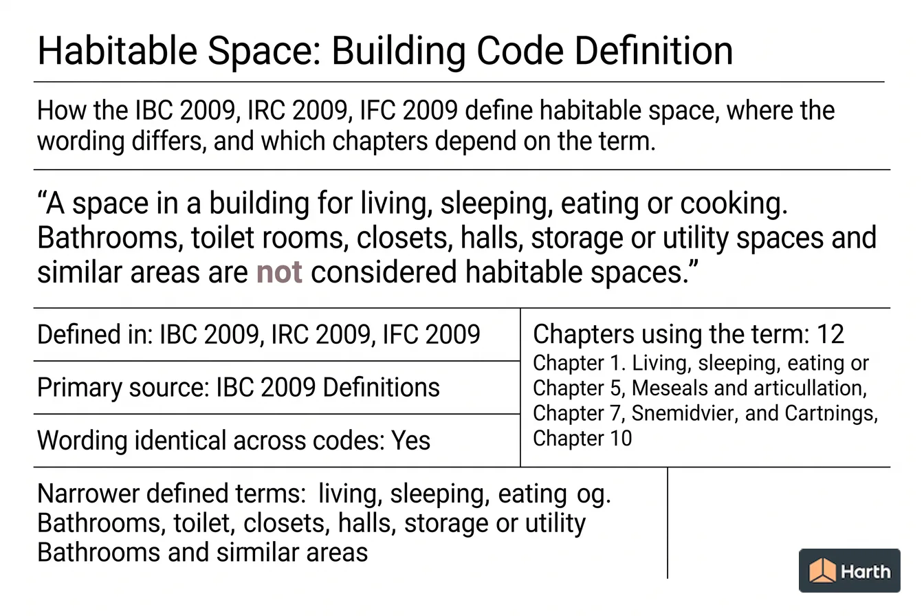 Labeled code-term definition diagram: Habitable Space: Building Code Definition
