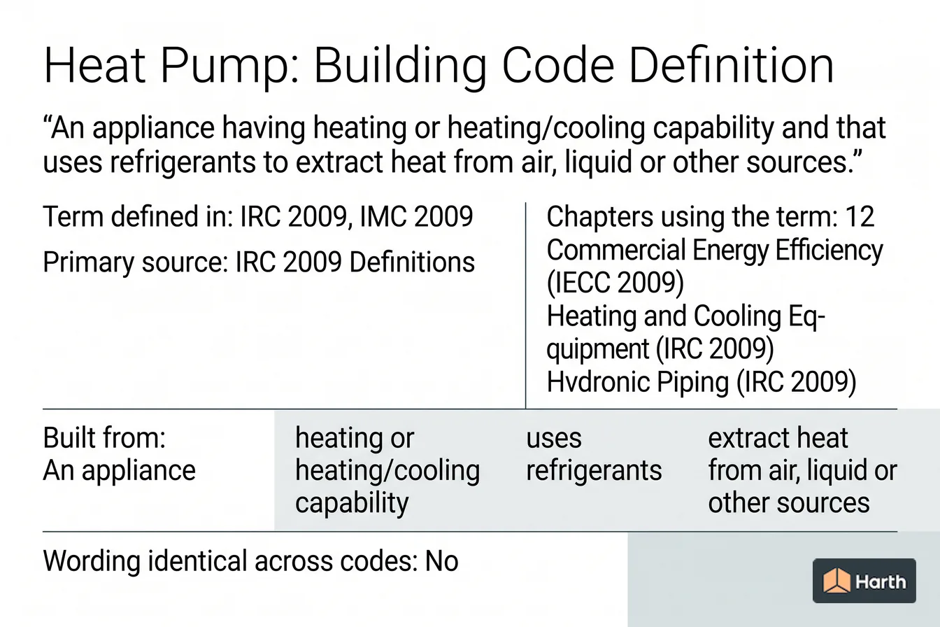 Labeled code-term definition diagram: Heat Pump: Building Code Definition