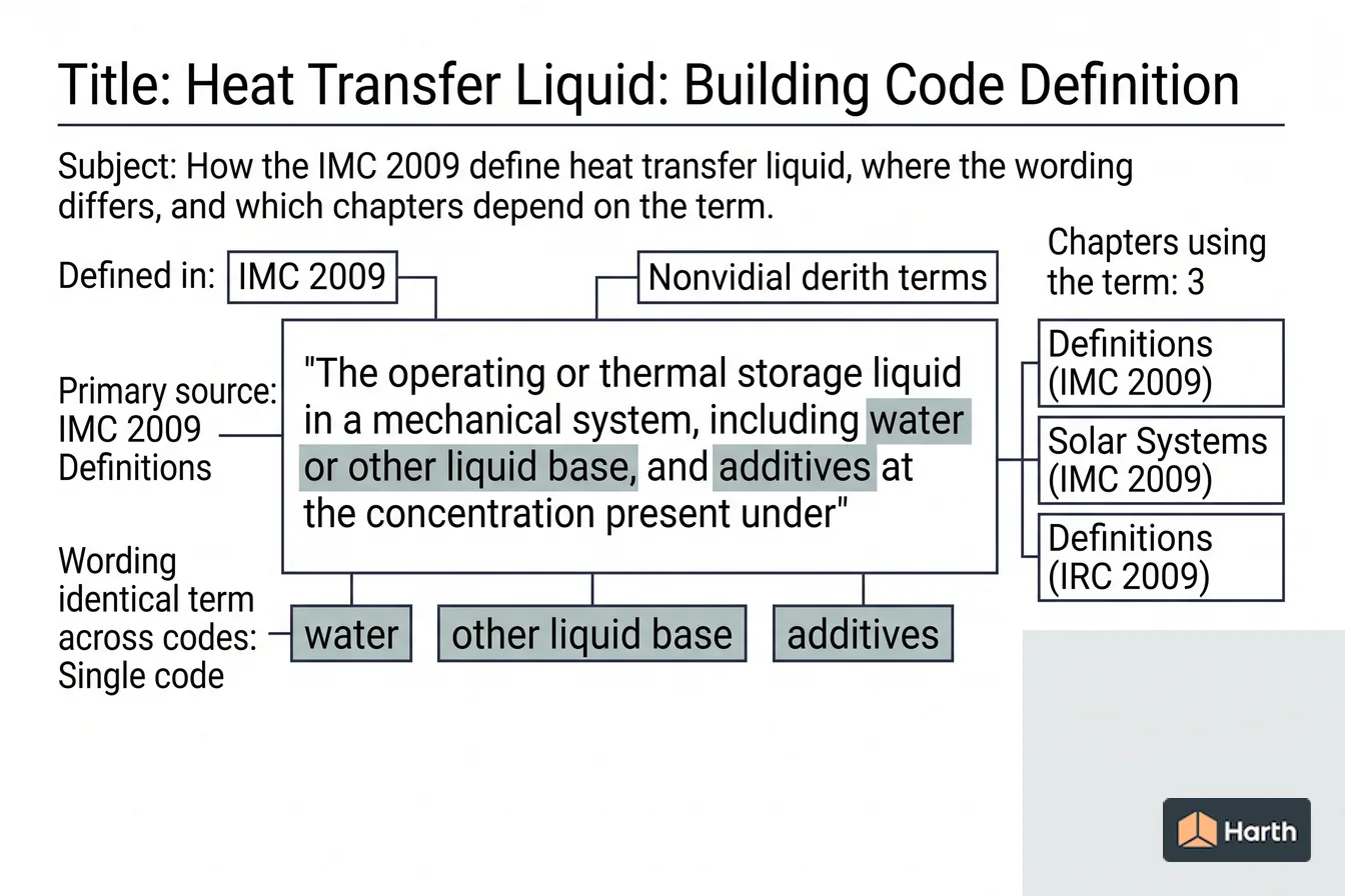 Labeled code-term definition diagram: Heat Transfer Liquid: Building Code Definition