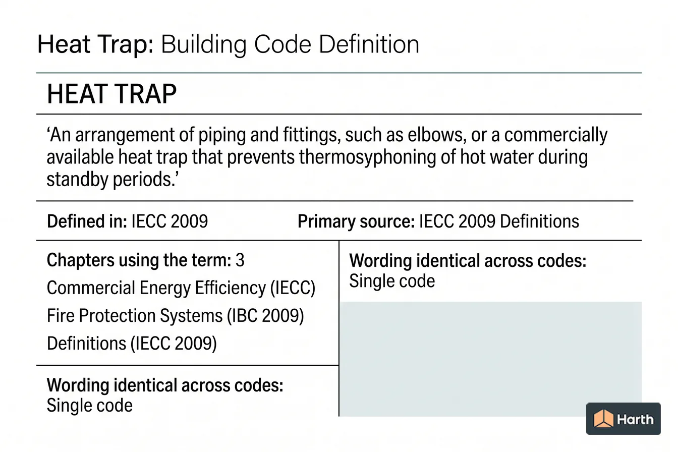 Labeled code-term definition diagram: Heat Trap: Building Code Definition