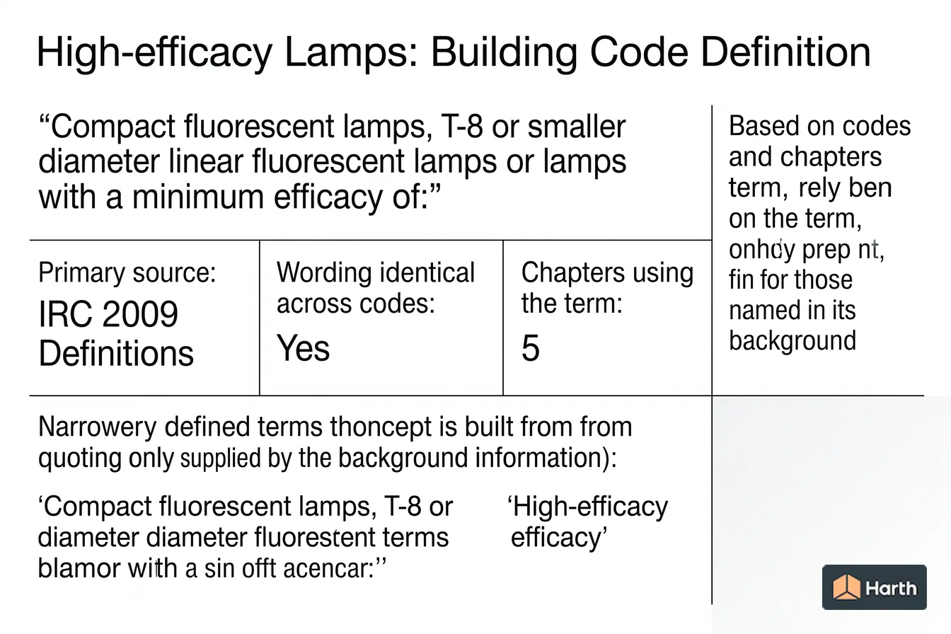 Labeled code-term definition diagram: High-efficacy Lamps: Building Code Definition